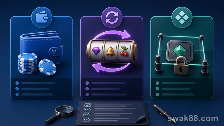 Three bonus formats compared with wallet, free spins, and restricted game symbols