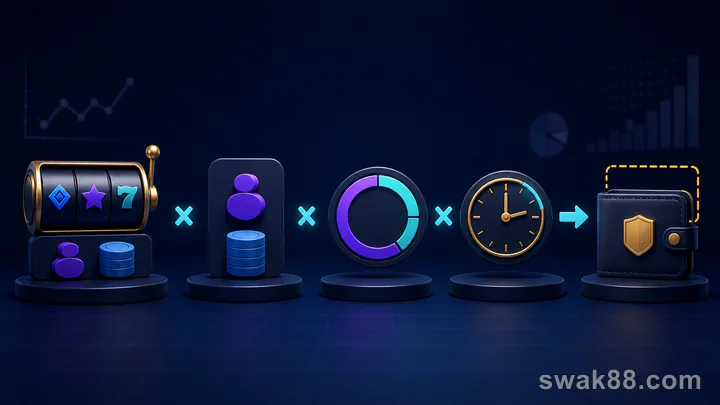 A slot, spin count, wagering progress, expiry clock, and capped wallet